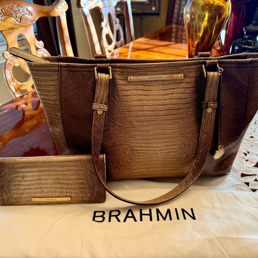 Brahmin Metallic Brown Tote and Wallet Set